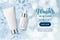 Winter treatment, skincare cosmetic banner, poster design template. Vector realistic 3d illustration of cream package