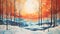 Winter Trees And Sunset: A Vibrant Abstract Painting By Kelly Vivanco