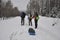 Winter trip in the mountain taiga in snowshoes.