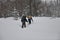 Winter trip in the mountain taiga in snowshoes.