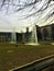 Winter in Turin city, Italy. Fountain, dog and square