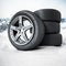 Winter tyres standing on snow. 3D illustration