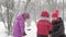 Winter, vacation, games, family concepts - Two happy preschool toddler kids siblings dressed in hats and mittens with