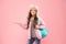 Winter vacation. Girl fashionable cutie carry bag. Hipster style. Modern backpack for daily life. Teen fashion