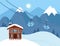 Winter vacation landscape. Mountain ski resort concept scene. Winter time landscape with funiculars, ski lift, mountains, house