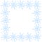 Winter vector frame of blue snowflakes. Hand drawn border, isolated. Background, backdrop, template for theme of Snowfall,