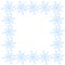 Winter vector frame of blue snowflakes. Hand drawn border, isolated. Background, backdrop, template for theme of Snowfall,