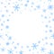 Winter vector frame of simple primitive blue snowflakes. Background, border for theme of Snowfall, christmas, new year