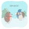 Winter vector illustration with lovely hedgehog couple