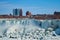 Winter view of American Niagara Falls from Canada