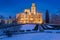Winter view of Famous Czech castle Hluboka nad Vltavou, medieval building with beautiful park, travel outdoor european background