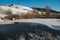 Winter view of frozen Colfiorito lake in Umbria
