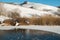 Winter view of frozen Colfiorito lake in Umbria