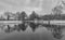 Winter view for Malse river and weir in snowy cold cloudy day