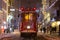 Winter view of nostalgic red Tram and people in daily life while snowing at popular Istiklal Street of Beyoglu,Istanbul,Turkey.07
