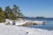 Winter view of the shore of Hanko Beach