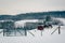 Winter view of snow covered farm fields in rural Carroll County, Maryland.