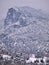 Winter view to Olympus mountains covered in snow,  from Litohoro village in Pieria Greece