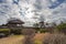 Winter view of viewpoint under dramatic cloudscape at Ishikawaken Forest Park, Kanazawa, Japan