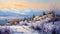 Winter Village Landscape Painting On Canvas - Steve Henderson, Raphael Lacoste Style