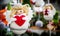 Winter Vintage Decoration. Christmas or Valentine little hanging Angel with a Red Heart in his hands