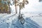 Winter walk on the bike. Western Siberia