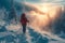 Winter wanderlust Solo hiker immersed in the tranquility of snowy trails