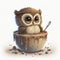 Winter Warmth Chibi Owl Savoring a Cup of Hot Chocolate - Generative AI