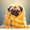 Winter warmth Pug dog cozily rests under a yellow blanket