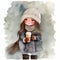 Winter Warmth - Watercolor Portrait of a Cozy Girl with Coffee Cup