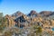 Winter at Watson Lake in Prescott Arizona with the Granite Dells and a blue sky