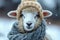 Winter whimsy Cute sheep in knitted scarf and beanie brings humor