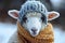 Winter whimsy Cute sheep in knitted scarf and beanie brings humor