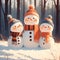 Winter whimsy snowman family poses in a magical winter forest