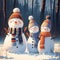 Winter whimsy snowman family poses in a magical winter forest