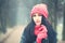 Winter Windy Snow Portrait of Woman Outdoors