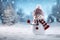 Winter Wishes Merry Christmas and Happy New Year Greeting Card with Copy Space - Happy Snowman Standing in Christmas Landscape,