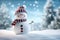 Winter Wishes Merry Christmas and Happy New Year Greeting Card with Copy Space - Happy Snowman Standing in Christmas Landscape,