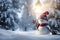 Winter Wishes Merry Christmas and Happy New Year Greeting Card with Copy Space - Happy Snowman Standing in Christmas Landscape,