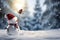 Winter Wishes Merry Christmas and Happy New Year Greeting Card with Copy Space - Happy Snowman Standing in Christmas Landscape,