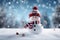 Winter Wishes Merry Christmas and Happy New Year Greeting Card with Copy Space - Happy Snowman Standing in Christmas Landscape,