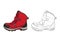 Winter women`s and children`s shoes on a white background. Vector illustration.