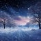 Winter wonder Snow covered trees under a starry sky at night