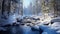 Winter Wonderland: A Breathtaking Vray Tracing Image Of A Snowy River In A Forest