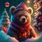 Winter Wonderland: Christmas Bear Illustration in Snowy Landscape
