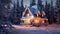 Winter Wonderland: Enchanting Snowy Landscape with Cozy Christmas House and Glowing Lights.