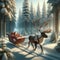 Winter Wonderland Journey: Reindeer-Pulled Sleigh in Snowy Woods