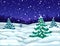 Winter wonderland night landscape with snowfall and snowy fir trees. winter snow falling scene. christmas magic night backdrop.