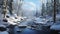 Winter Wonderland: A Photorealistic Digital Painting Of A Snowy River In Quebec Province