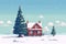 Winter Wonderland: Pixel Art Illustration of Christmas Tree and Snowy House. Perfect for Greeting Cards and Invitations.
